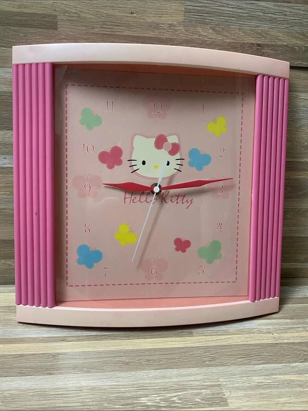 Hello Kitty Pink Frame Butterfly Accent Wall Clock